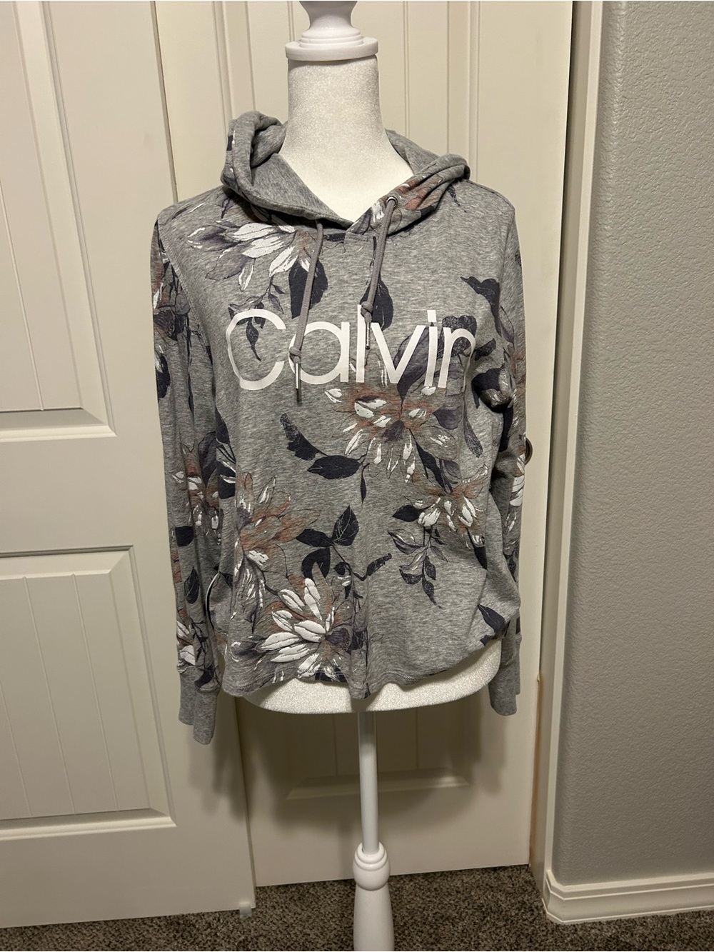 Calvin Klein Gray Floral Logo Hoodie